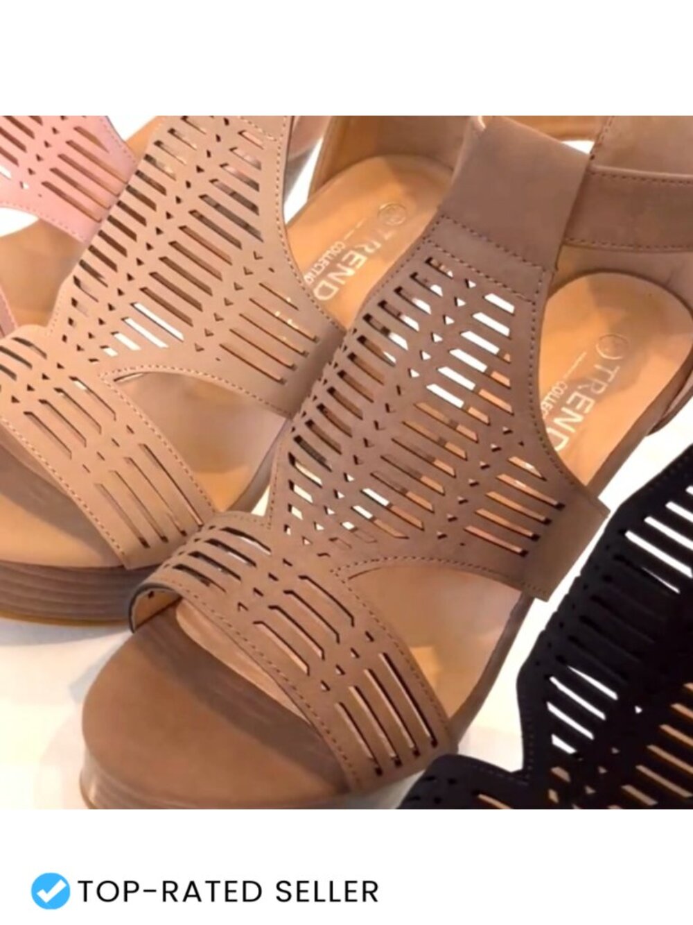Open Toe Ankle Strap Sandal Stacked Wooden Heel Cutout Buckle - Picture 6 of 6